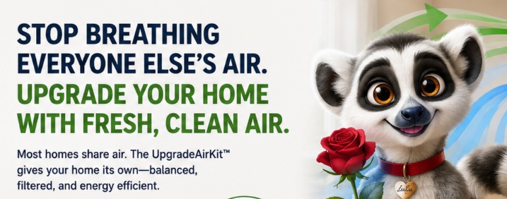 Lulu the Fresh Air Lemur CFM table banner for building-permit ERV sizing